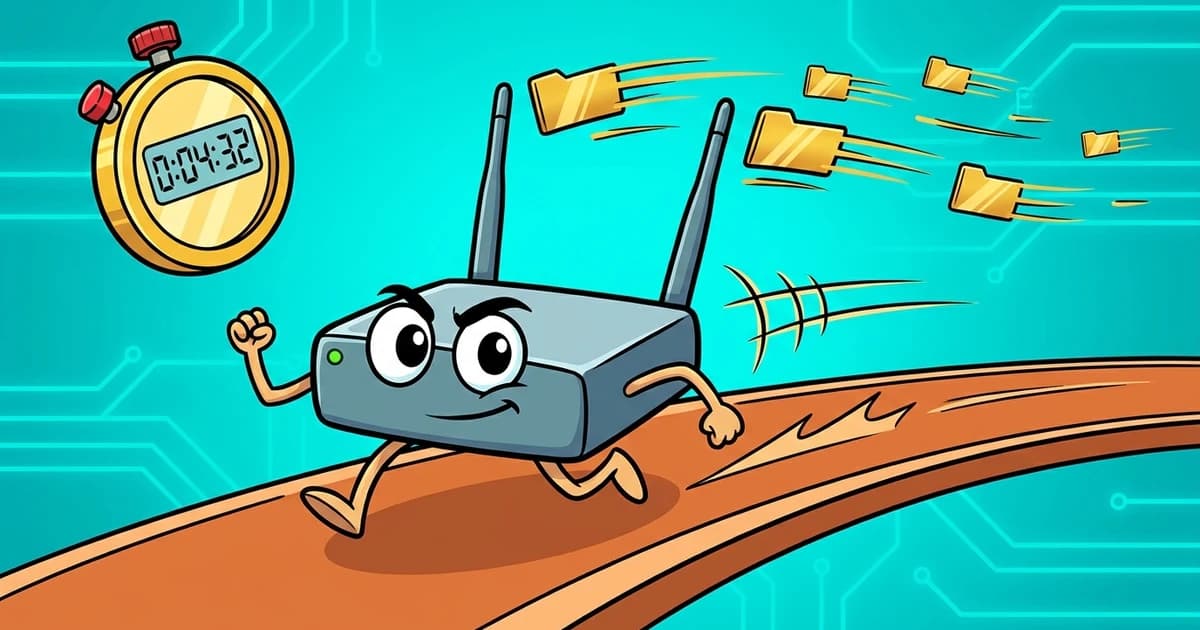 Illustration cartoon d'une barre de téléchargement et d'un routeur
