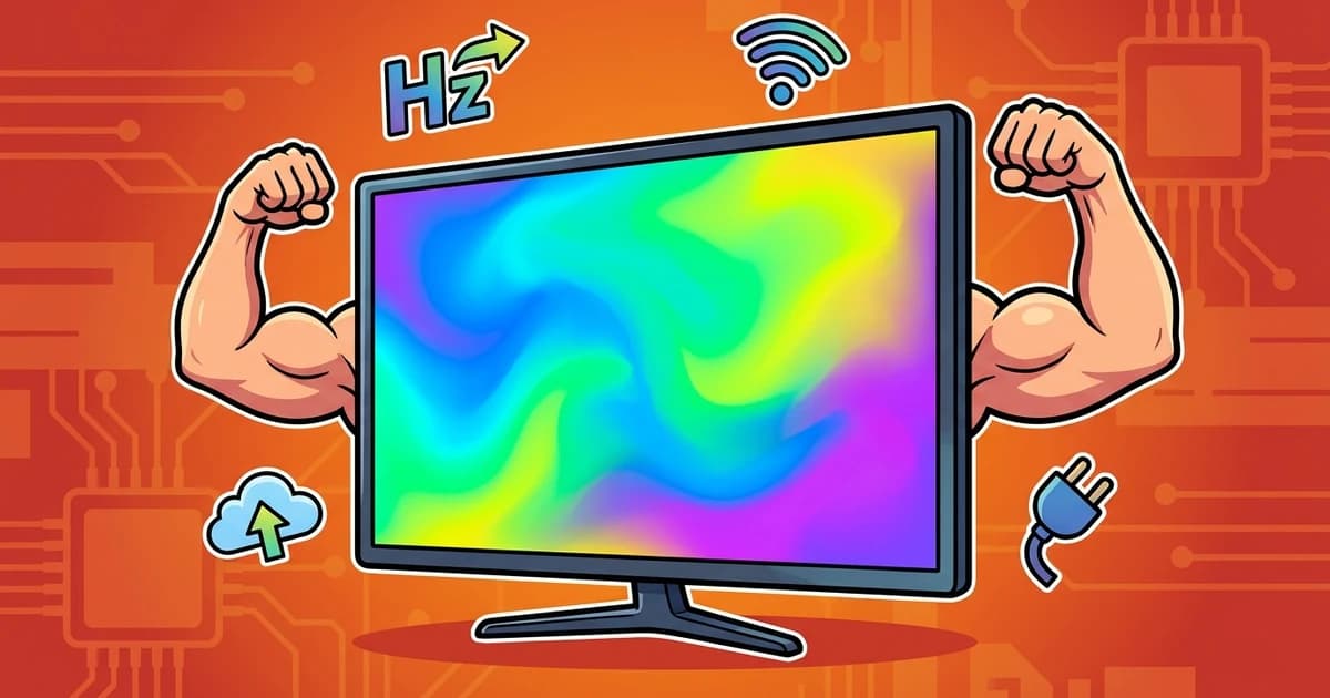 Téléviseur musclé affichant des couleurs vives, illustration cartoon